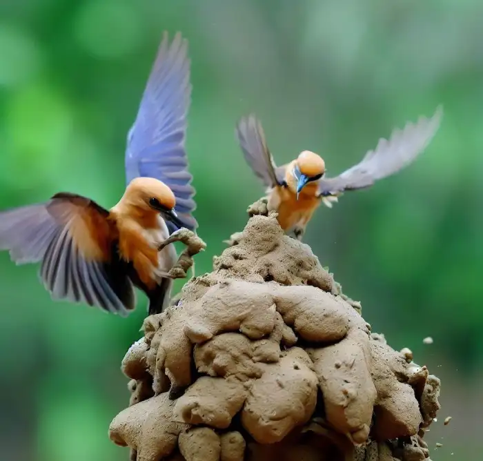what bird builds mud nests