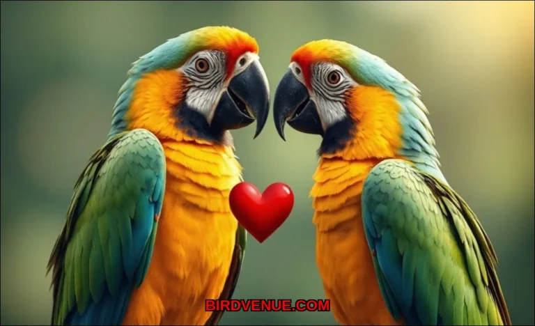 Clean vector illustration of parrots saying i love