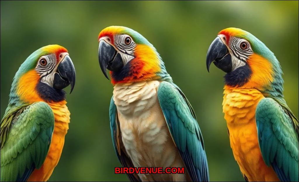 Clean vector illustration of parrots talking in di