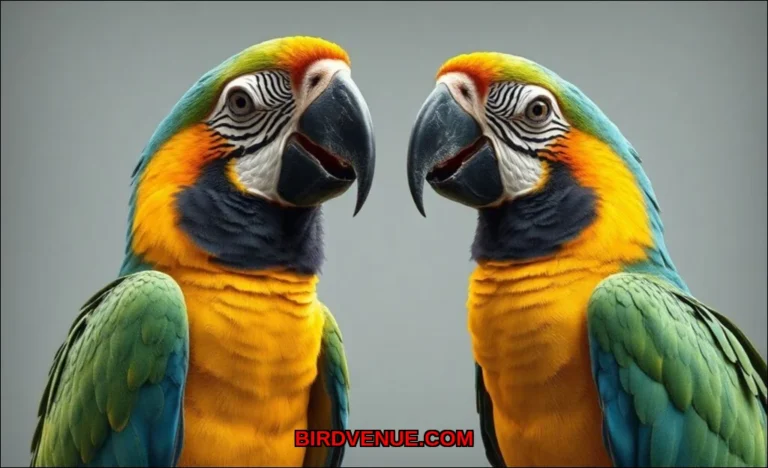 Clean vector illustration of parrots talking like